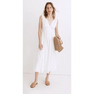 Madewell Women's Sophia Smocked Midi Dress White Windowpane Size M
